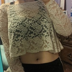 floral lace long sleeve mesh shirt
